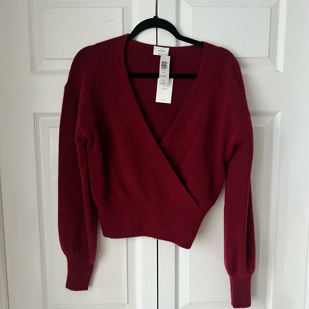 NWT Aritzia Wilfred - “Dear” Wrap Sweater in Dark Ruby Red